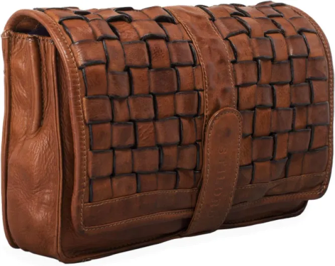 'Ella' Sac à Main pour Femme Cuir Petite Pochette Vintage Motif Tressé Élégant Soirée Loisirs Enveloppe d'embrayage Besace Ocre - Marron