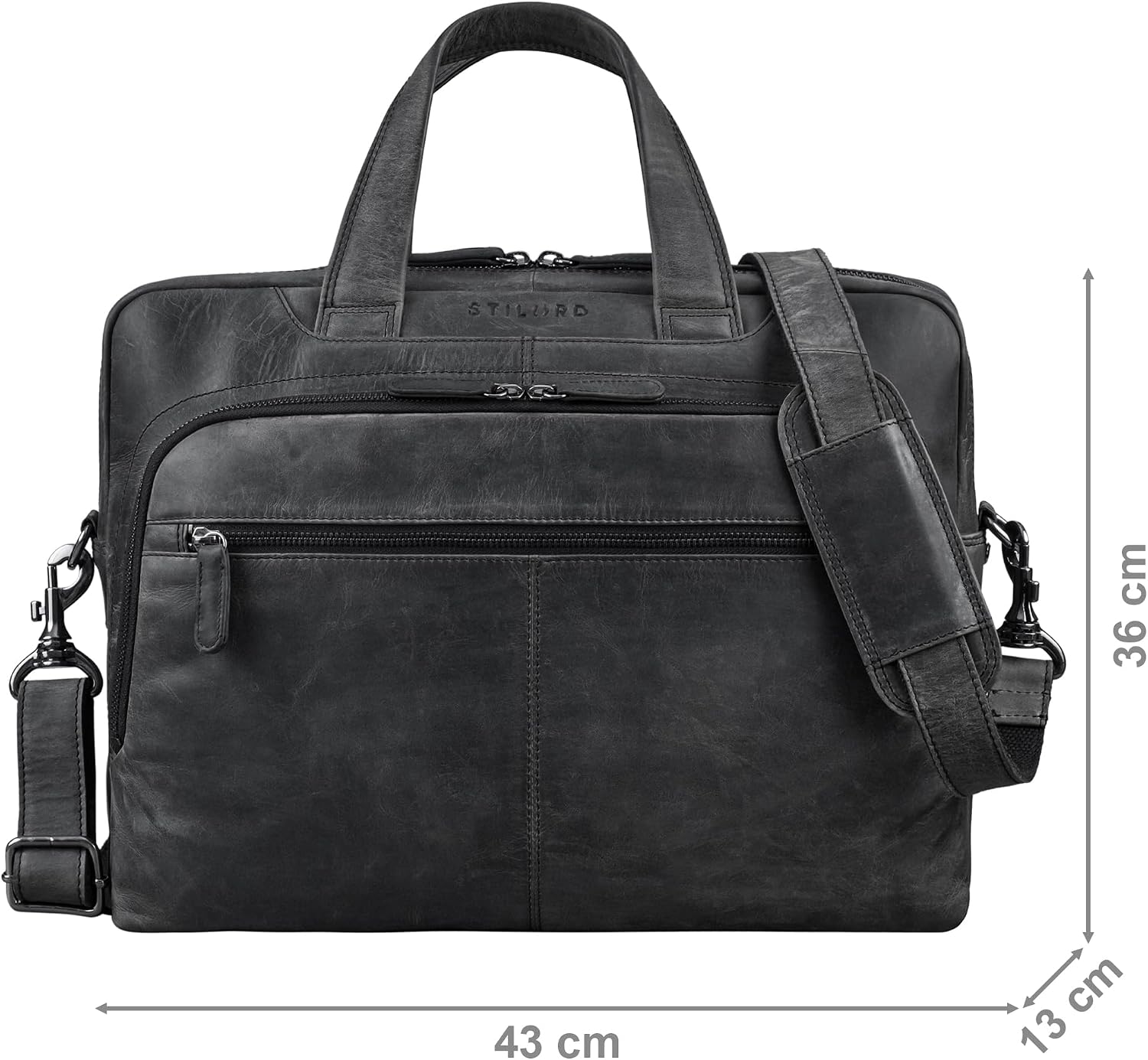 'Lias' Sacoche en Cuir Véritable pour Hommes - Élégance pour Votre Prochain Meeting - Sacoche Grande pour Ordinateur Portable 15,6 Pouces Porte-Documents Carbon - Gris