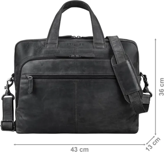'Lias' Sacoche en Cuir Véritable pour Hommes - Élégance pour Votre Prochain Meeting - Sacoche Grande pour Ordinateur Portable 15,6 Pouces Porte-Documents Carbon - Gris