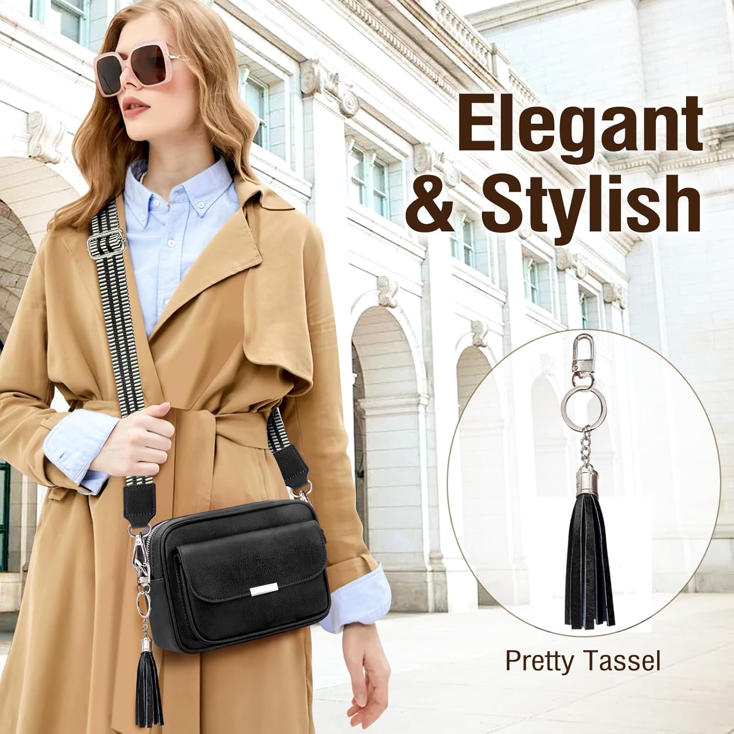 NEWIROVE Sac Bandoulière Femme, Sac à Main Femme Bandoulière En Cuir Pu Pochette Sac A Main Femme Avec Large Sangle Réglable et Amovible Pour Le Shopping, Le Travail et Les Voyages Noir