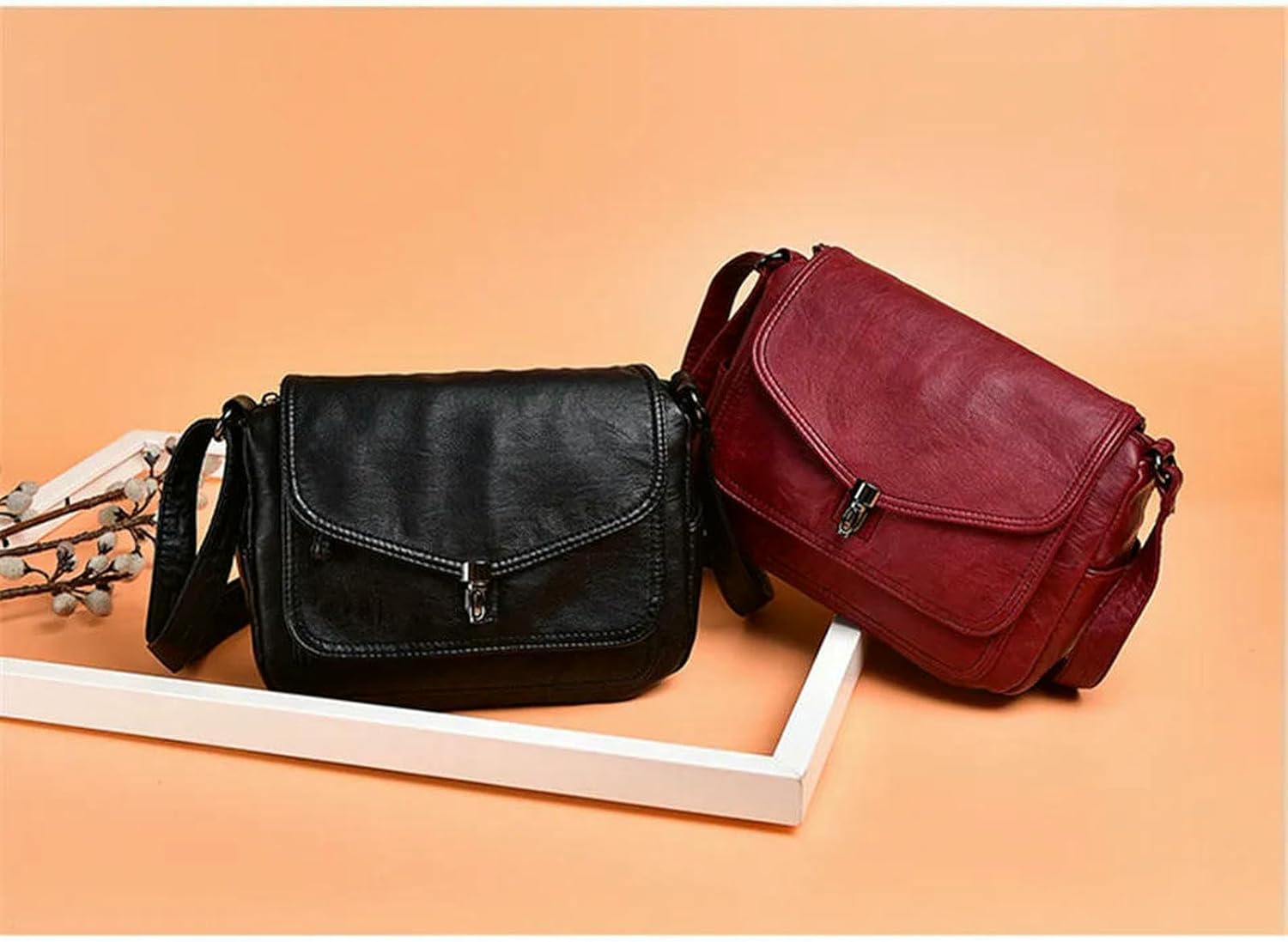 Fryloo Sac Messager Décontracté en Cuir Véritable Souple pour Femme – À Main Bandoulière Et De Haute Qualité Dames-Noir Noir A