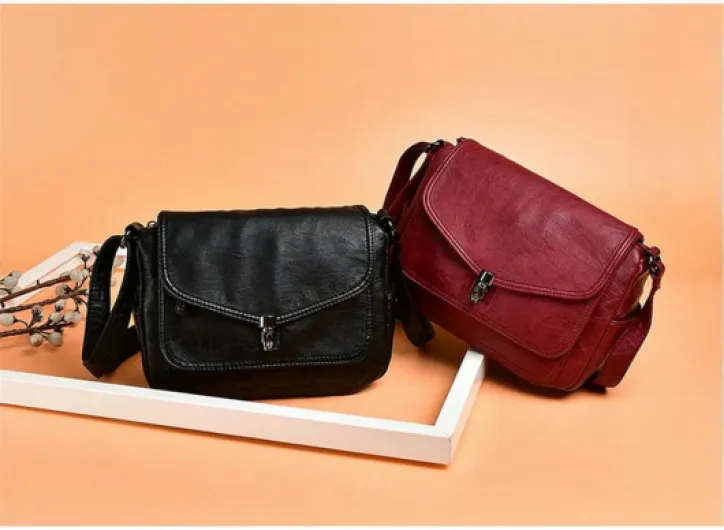 Fryloo Sac Messager Décontracté en Cuir Véritable Souple pour Femme – À Main Bandoulière Et De Haute Qualité Dames-Noir Noir A