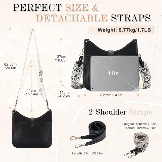 Sac Bandoulière Femme Sac à Main Femme Cuir Sac a Main Femmes Bandoulieres avec Sangle Détachable Pour Voyage Travail Noir