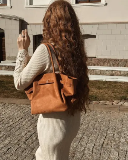Hana Moyen Sac Cabas pour Femme Daim Synthétique Marron