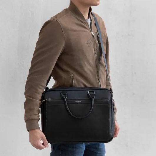 Sac à Main Business Porte-Document Homme Simili Cuir PU - Cartable Travail Sacoche Ordinateur Portable Multi Poche - Mallette Serviette Affaires Professionnel Epaule Bandoulière - Noir