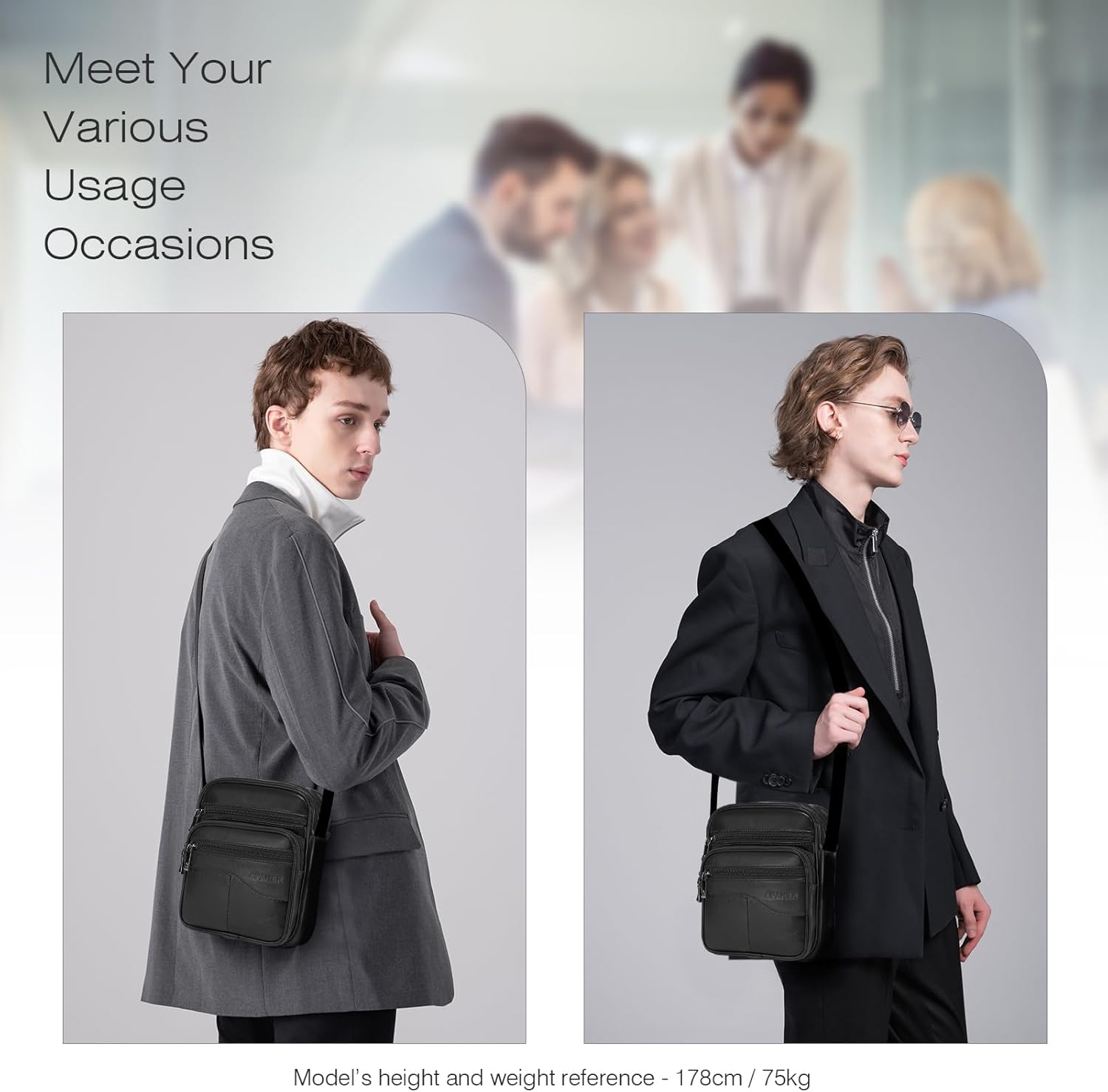 Sacoche Homme Bandouliere Cuir Veritable Petit Sac Bandoulière Homme Sac Porté Epaule Sacs Business Vintage Sacs à Dos Porté Travers Pochettes Multifonctionnel Sacs à Main Voyage Noir 001