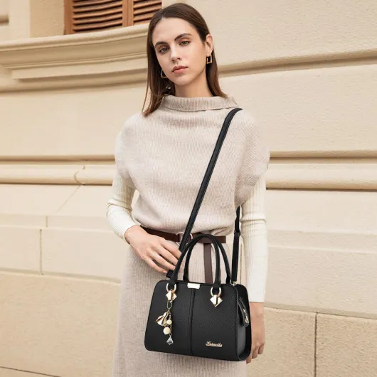 NICOLE & DORIS Sac a Main Femme Mode Sacs à Main Portés Epaule Elégant Sacs à Bandoulière PU Cuir Sac Cabas Pochette Sac Fourre Tout pour Shopper Fête Quotidien Noir