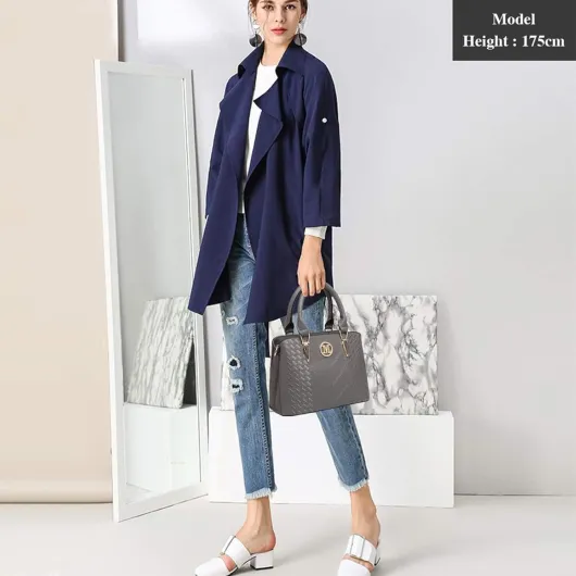 Sac à main femme tendance 2025,Sac à main bandoulière motif PU chevron en,Sac a main femme cours pour travail shopping et sortie quotiden Portefeuille-gris