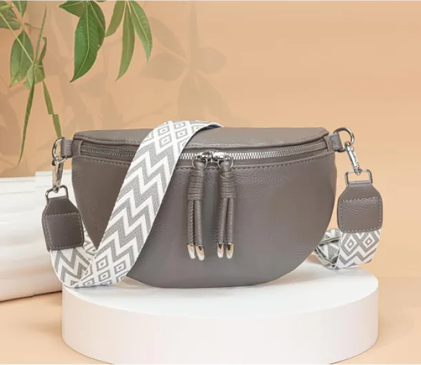 Sac Banane Femme Gris foncé Bandoulière Pochette Téléphone Portable avec Fente pour Carte de Crédit et Bandoulière de 3.8cm de Large Gris Foncé V1
