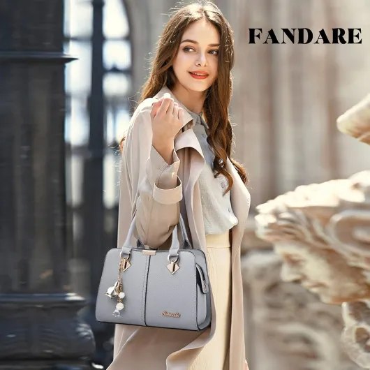 Elégant Sac à Main Femme Sacs à bandoulière Sacs à Dos porté Travers Voyage Sac Cabas Shopper Sacoches Messenger Besace Pochette Impermeable PU Cuir Gris A