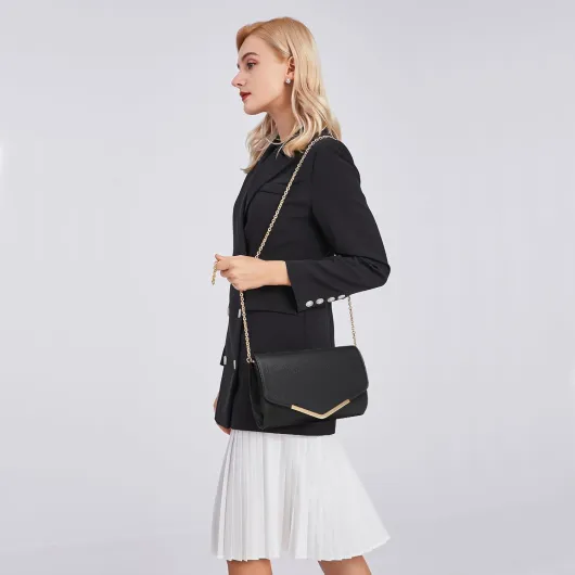 Pochette Femme en Daim avec Chaîne - Mini Sac à Main de Soirée, Clutch Pratique pour Mariage et Saint-Valentin, Idéal pour Fêtes et Cérémonies Noir Perle