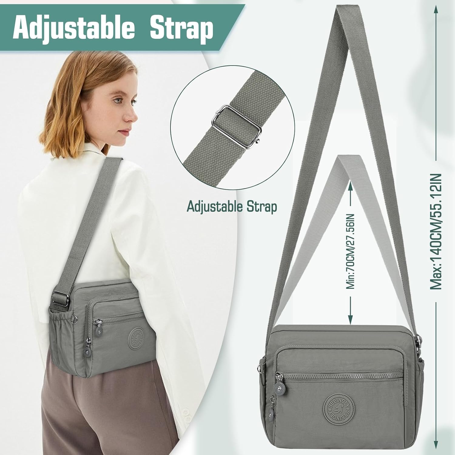 Sac Bandoulière Femme Décontracté Moyen - Sacoche Besace Légère Pour Le Shopping, Le Travail et Les Voyages, Gris A-gris