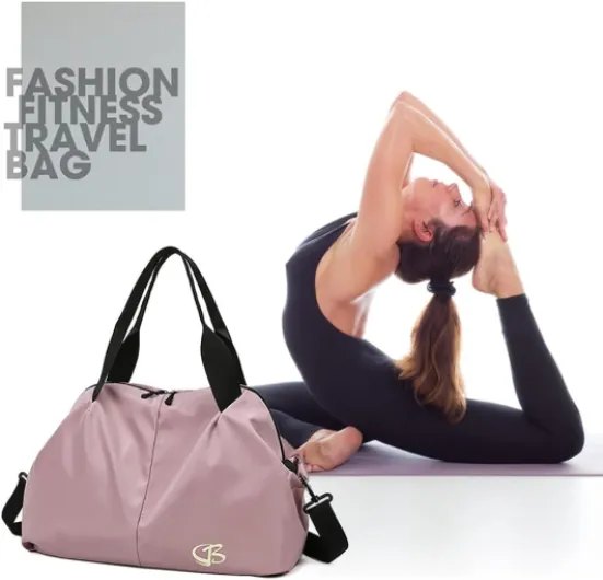 Sac de Sport Femme Petit, Poche Humide, 45x27x20 cm, Imperméable Sac à Bandoulière de Sport/Voyage, Sacs de Week-End à Main, Sacs de Voyage Femme Piscine, Léger, Doux (Noir)