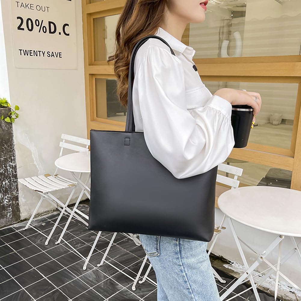 Sac a Main Femme, Sac Cabas Femme Grande Capacité, Fourre-Tout Cuir PU Souple, Shopper Porté Epaule Bandoulière pour le Travail, Voyages, Shopping, L'école Noir(42*29.5*11.5cm)
