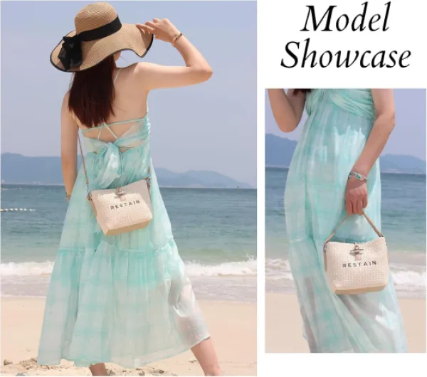 Sacs à Bandoulière en Paille pour Femmes, Sacs à Main et Sacs à Main en Paille D'été, Pochette à Bandoulière Seau pour Les Vacances Marron