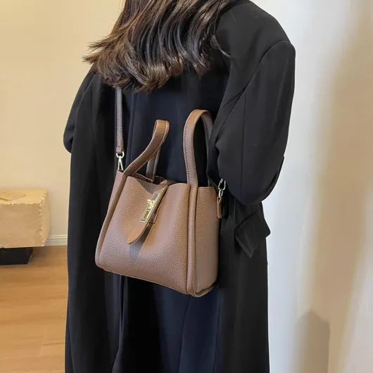 Sacs seau pour femme, sac fourre-tout en cuir tendance vintage, sac à main à bandoulière en cuir, sac seau avec petit sac à main Café