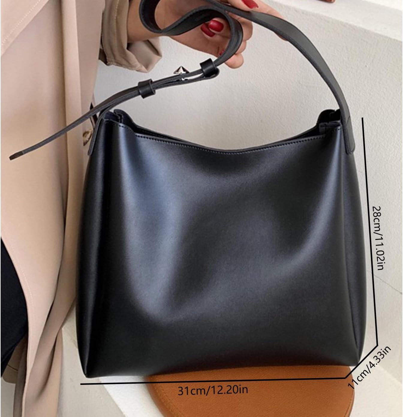 Sac à main fourre-tout rétro en cuir synthétique pour femme - Grande capacité avec poches Noir