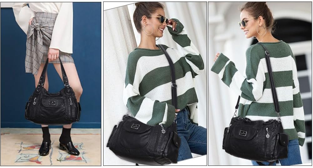 Grand sac à bandoulière pour femme, sac à main hobo fourre-tout multi-poches en similicuir 139#1 - Noir