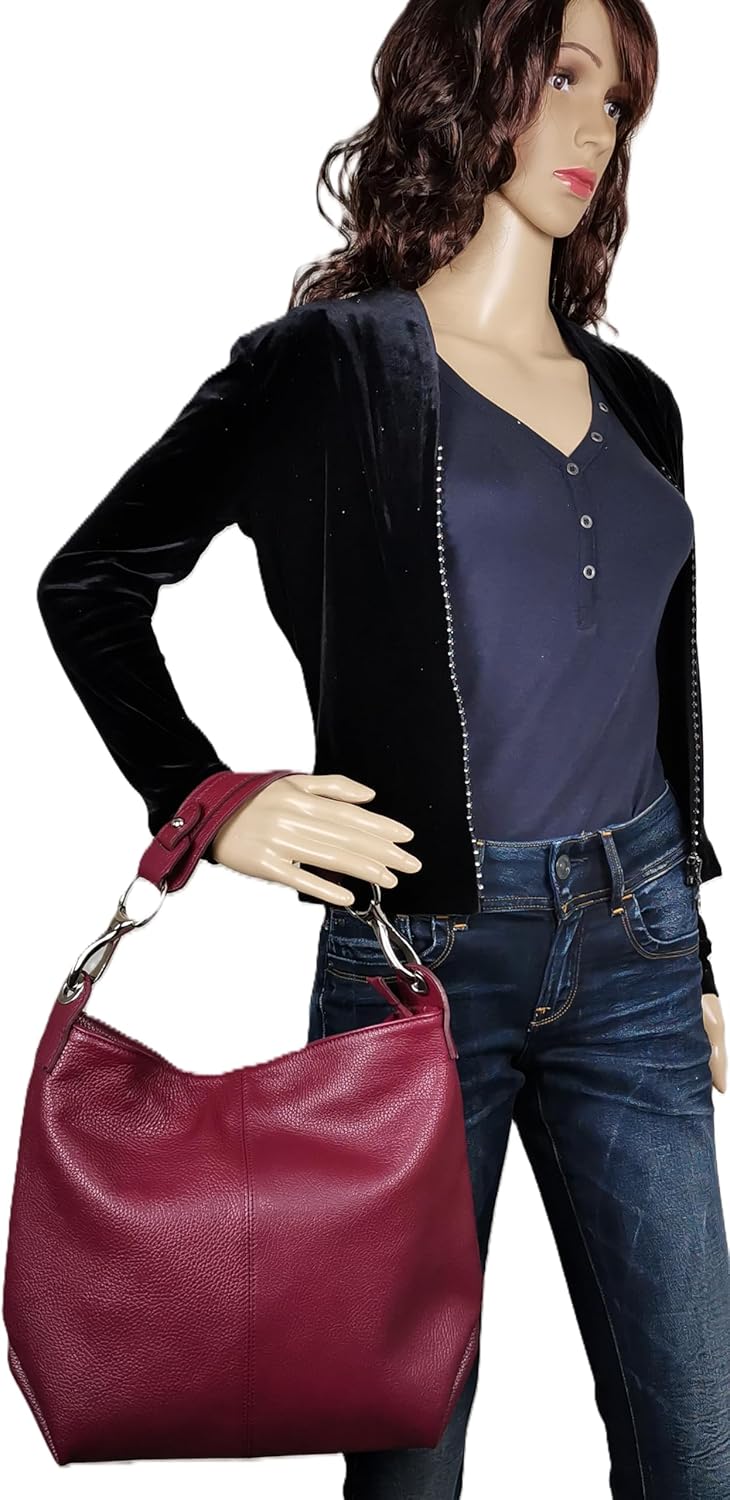 AmbraModa GL033 - Sac à main sac porté épaule en cuir véritable pour femme Noir