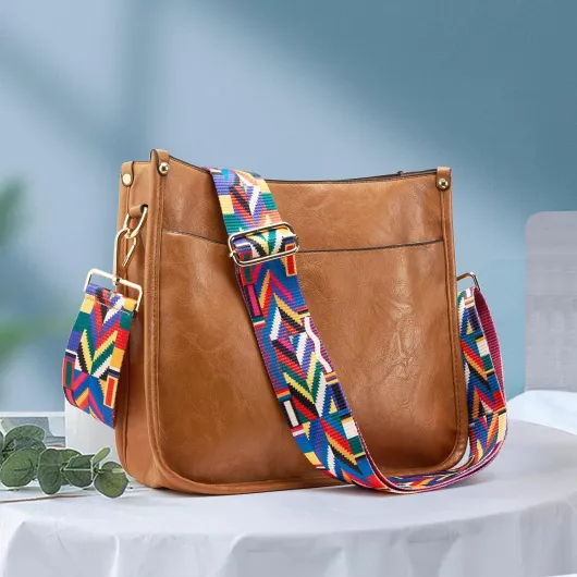 Femmes Sacs à Bandoulière en Cuir Sac à Dos Dame Hobo Sac à Main Poches Zippées Sac Avec Sangle Réglable Brown Colorful Stripes