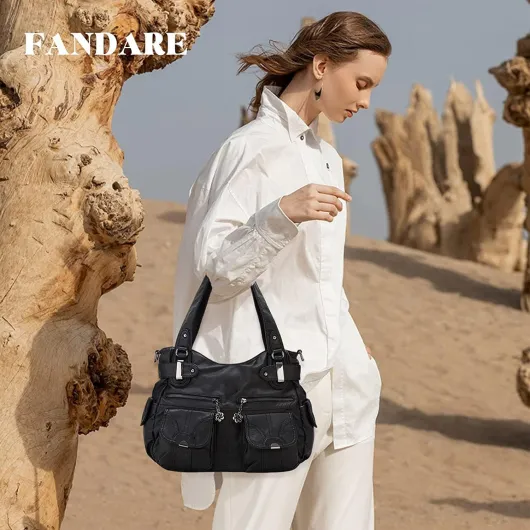 Grand Sacs Portés Epaule Femme Sac Bandoulieres Sacoche Étanche Cuir PU pour Achats Fête École Voyage Crossbody Hobo Bag Noir