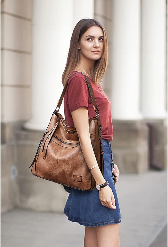 Sac à main Hobo pour femme avec poignée fourre-tout - Sac à main d'été en similicuir pour shopping, week-end, usage quotidien Kaki