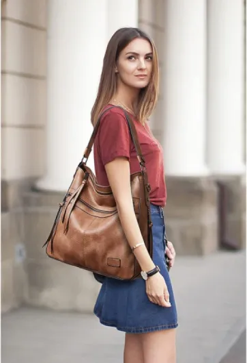 Sac à main Hobo pour femme avec poignée fourre-tout - Sac à main d'été en similicuir pour shopping, week-end, usage quotidien Kaki