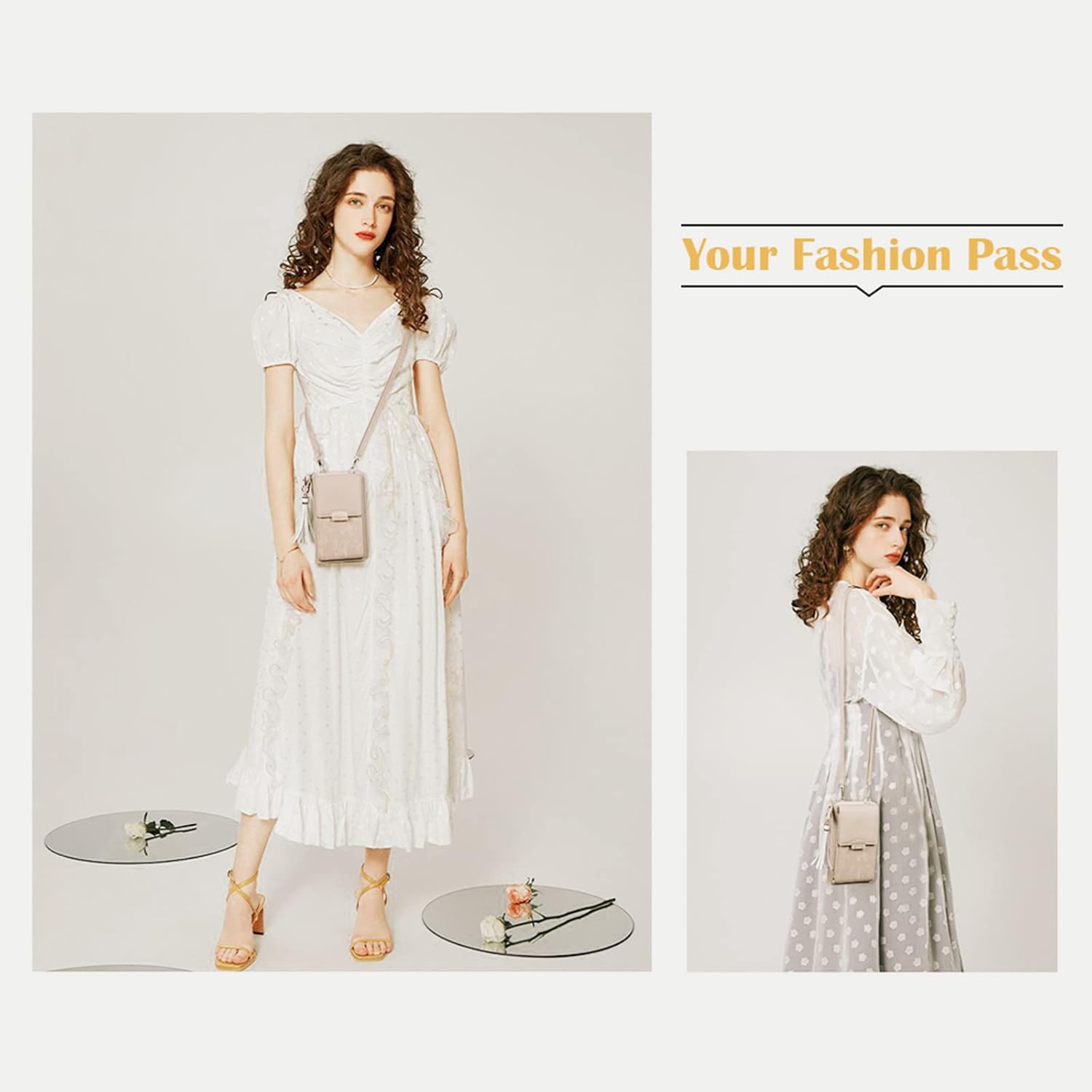 Petit Sac Téléphone Portable Femme en Cuir PU, Mini Cuir Crossbody Sac de téléphone Portable avec Bandoulière Réglable/Gland, Mini Sac à Main Petit Sac Bandouliere avec Fentes pour Cartes Beige