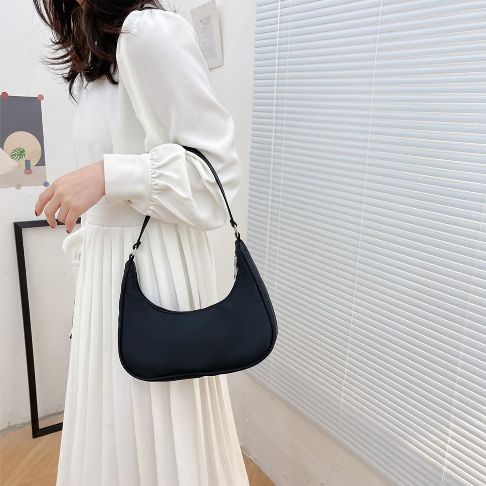 Sac À Bandoulière En Nylon Pour Femme, Sous Les Bras, Petit Classique Des Années 90 Mini Avec Chaîne Noir-a