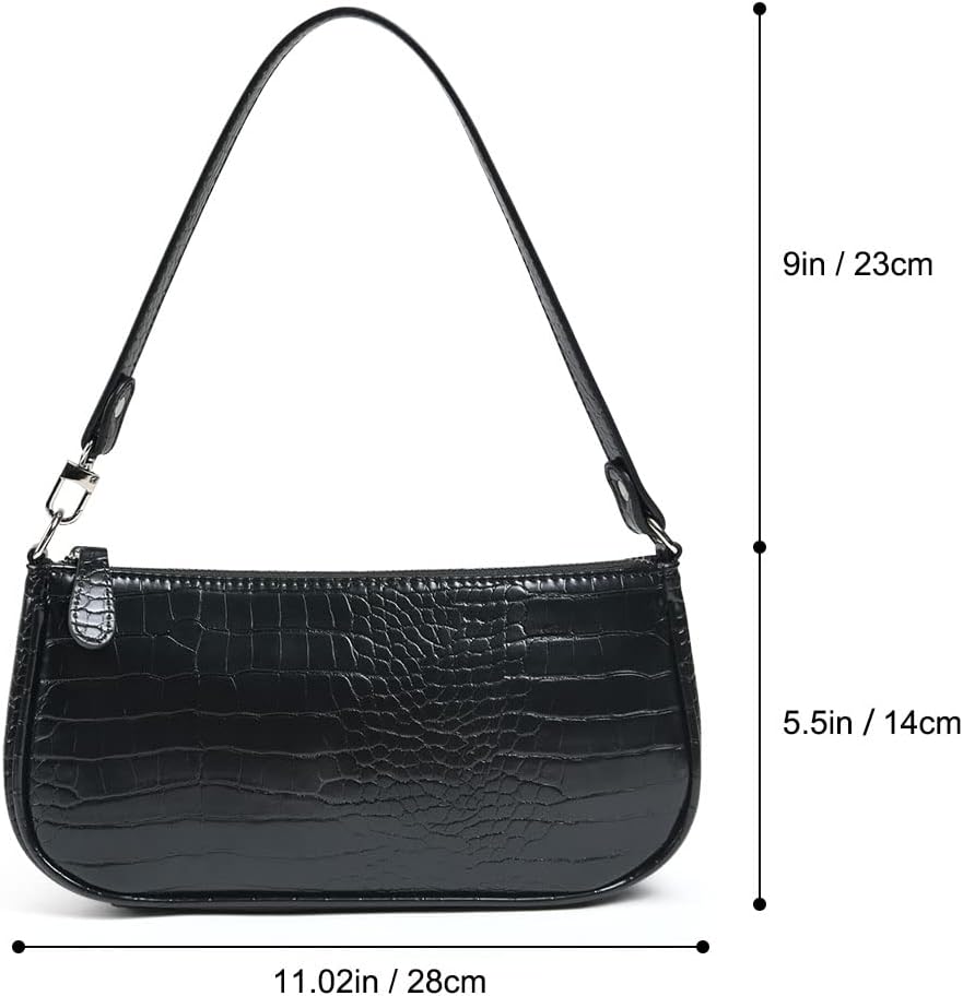 Sac à Bandoulière en Cuir pour Femme, Mini Sac à Main avec Motif Crocodile Rétro en Cuir PU Souple, Petit Sac à Bandoulière Classique pour Femme des années 90 Mini Sacs avec Chaîne Noir