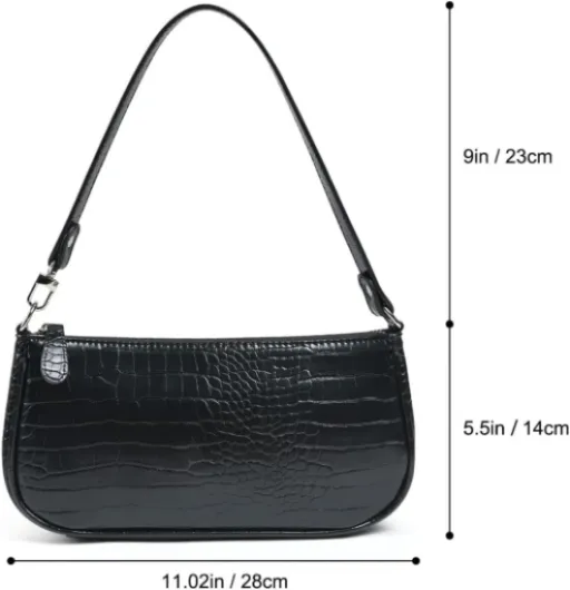 Sac à Bandoulière en Cuir pour Femme, Mini Sac à Main avec Motif Crocodile Rétro en Cuir PU Souple, Petit Sac à Bandoulière Classique pour Femme des années 90 Mini Sacs avec Chaîne Noir