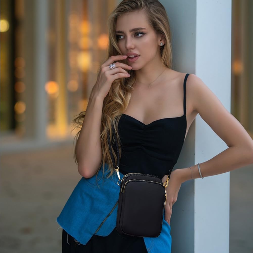 JANKS Petit sac à bandoulière pour femme, mini sac à main imperméable pour téléphone portable pour femme et homme, sac à bandoulière décontracté de taille moyenne Noir