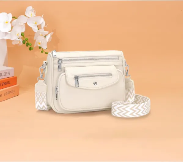 Sac Bandouliere Femme Multipoches Sac a Main Femme Bandoulière Noir Avec 5 poches zippées et 7 compartiments Beige