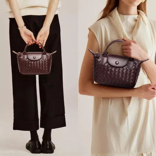 Mini sac à main en cuir tressé de luxe pour femme avec poignée supérieure Violet