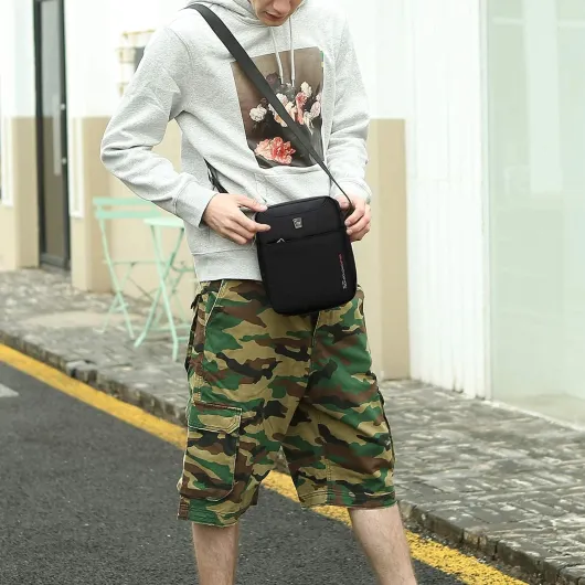 Sacoche Bandoulière Homme pour Tous les Jours, Sac à Main Léger et Mini, Idéal pour Loisirs, Voyage, Randonnée, Noir S Noir