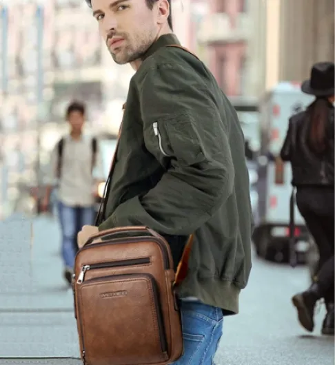 Sacoche Homme Sacs à Bandoulière Vintage Sacoche Bandoulière Cuir Petite Shoulder Bag Crossbody Business Cartable Besace Pochette Sacs à main pour Voyage, Randonnée et Travailler Marron