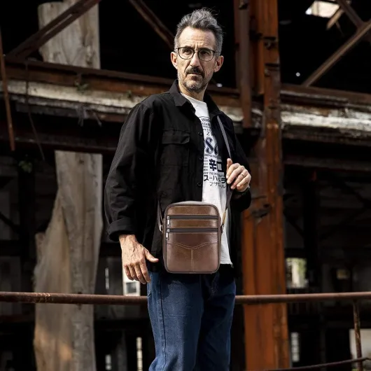 Homme Sacs Portés épaule Tendance Loisir Cuir Veritable Sac Besace Marron3