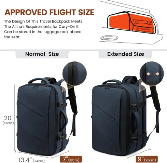 Sac à Dos De Voyage Cabine Avion, Travail Homme Femme, pour Ordinateur de 17 Pouces, Grand Bagage à Main Imperméable 40L Travel Backpack Sac Bleu 17" 1-bleu