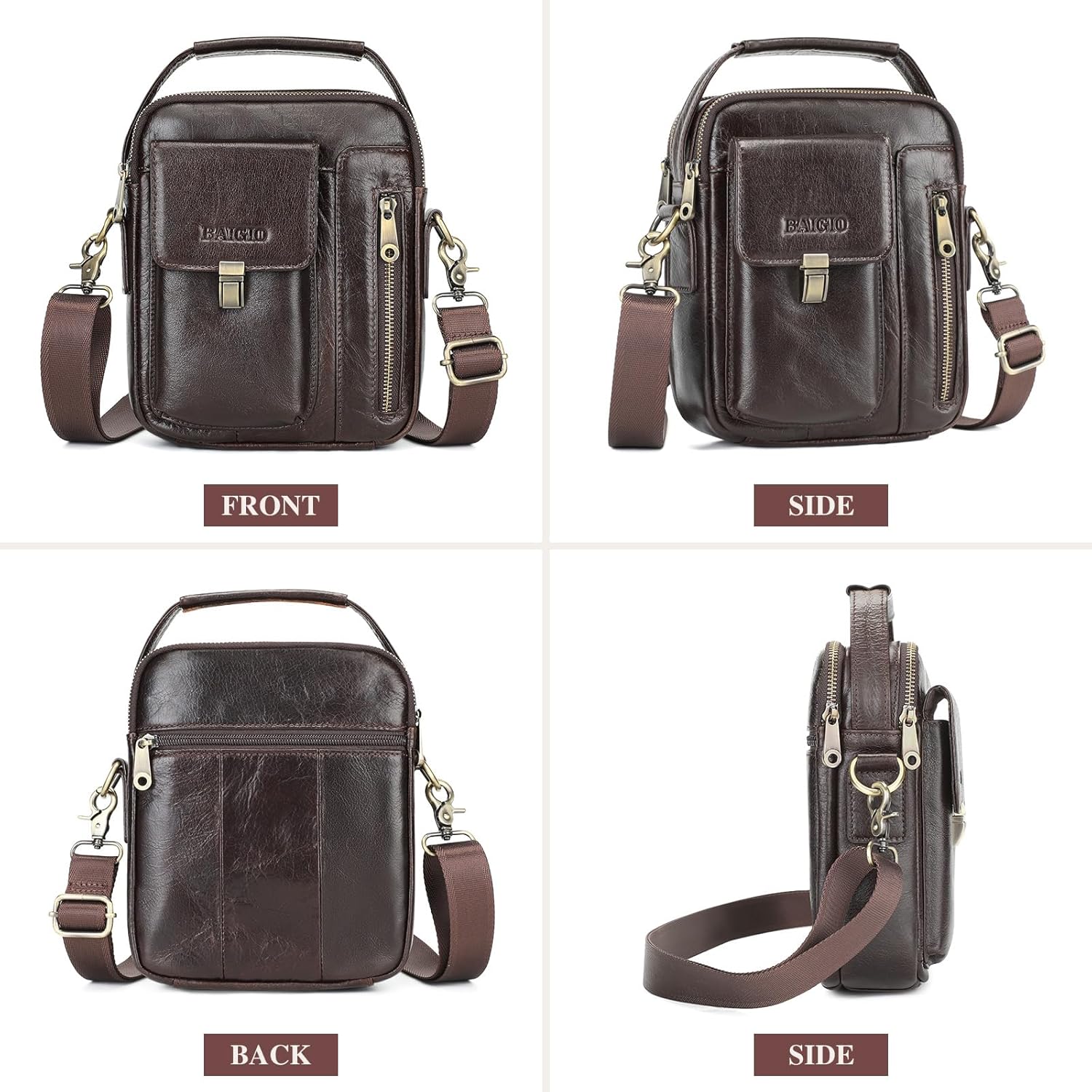 Sacoche Homme Cuir Sacoche Bandouliere Homme Vintage Cartable Sac de Messager Pochette Sac à Bandoulière Sacs Portés Épaule Sacs à Main pour Affaires Travail Voyage Vie Quotidienne Marron Foncé