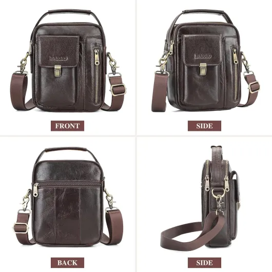 Sacoche Homme Cuir Sacoche Bandouliere Homme Vintage Cartable Sac de Messager Pochette Sac à Bandoulière Sacs Portés Épaule Sacs à Main pour Affaires Travail Voyage Vie Quotidienne Marron Foncé