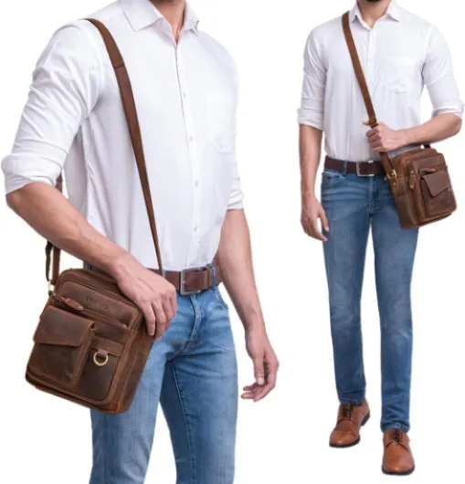 Ryan Sac Croisé pour Hommes Cuir Véritable - Sacoche Bandoulière Vintage - Petit Sac pour iPad 9,7 Pouces - Sacs à Bandoulière Couleur:Noir Veleta - Marron