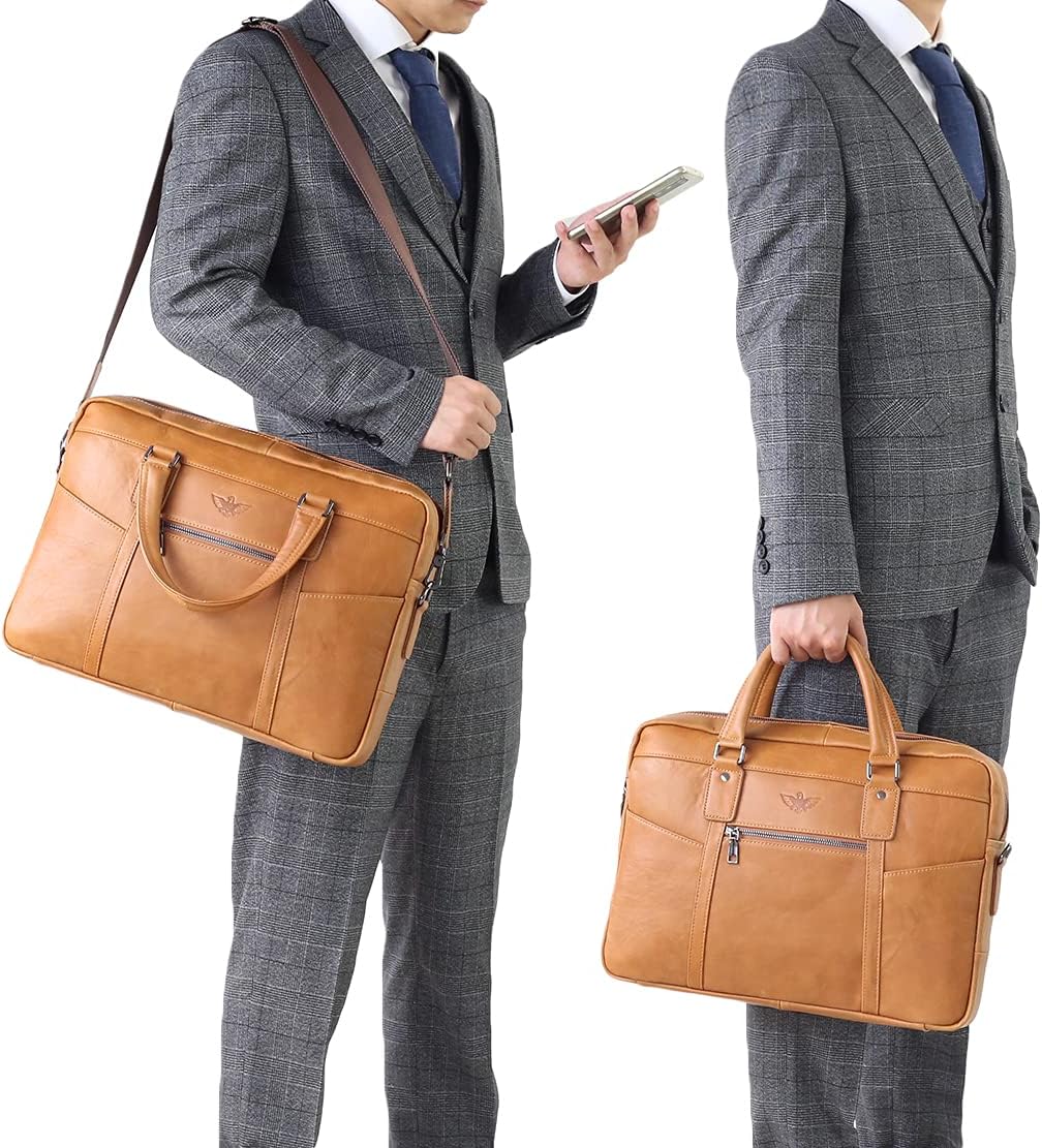 Sacoche en cuir synthétique pour ordinateur 15,6 pouces Sac bandoulière Serviette d'affaires Cadeau, B031-15,6" - marron, 40 * 29 * 9cm, Vintage