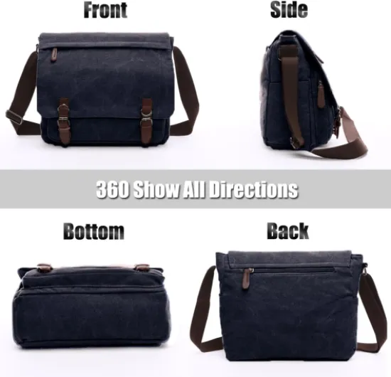 LOSMILE Hommes Sac d'épaule Sac de toile Sac Bandoulière Sac de messager Sac à Épaule Sacs à l'épaule, 16 pouces Messenger Bag - (Noir)