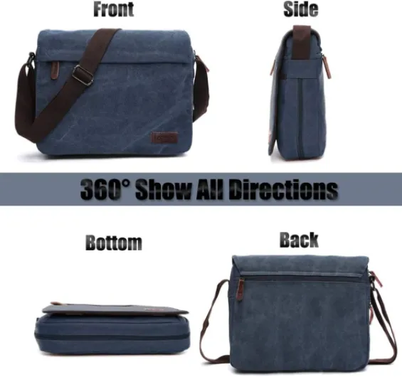 LOSMILE Hommes Sacs d'épaule, Sacs bandoulière en toile, Sacs pour ordinateur portable, Besaces,Sac d’Ecole, Travail ou vie scolaire L L-bleu