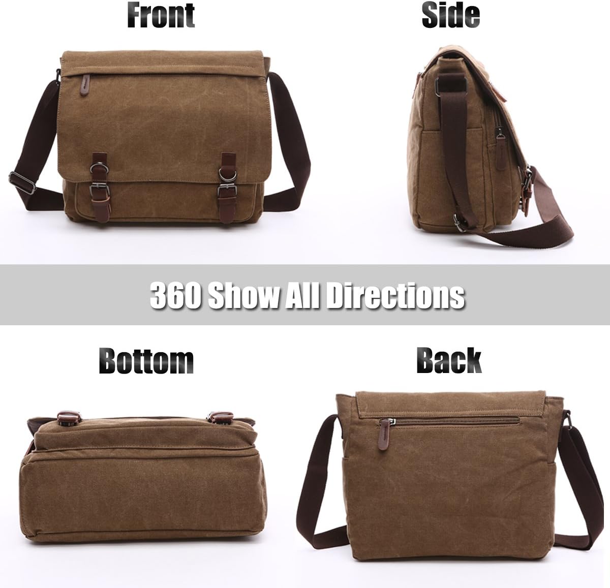 LOSMILE Hommes Sac d'épaule, de toile Sac Bandoulière Pour messager, 16 pouces Messenger Bag - (Café)