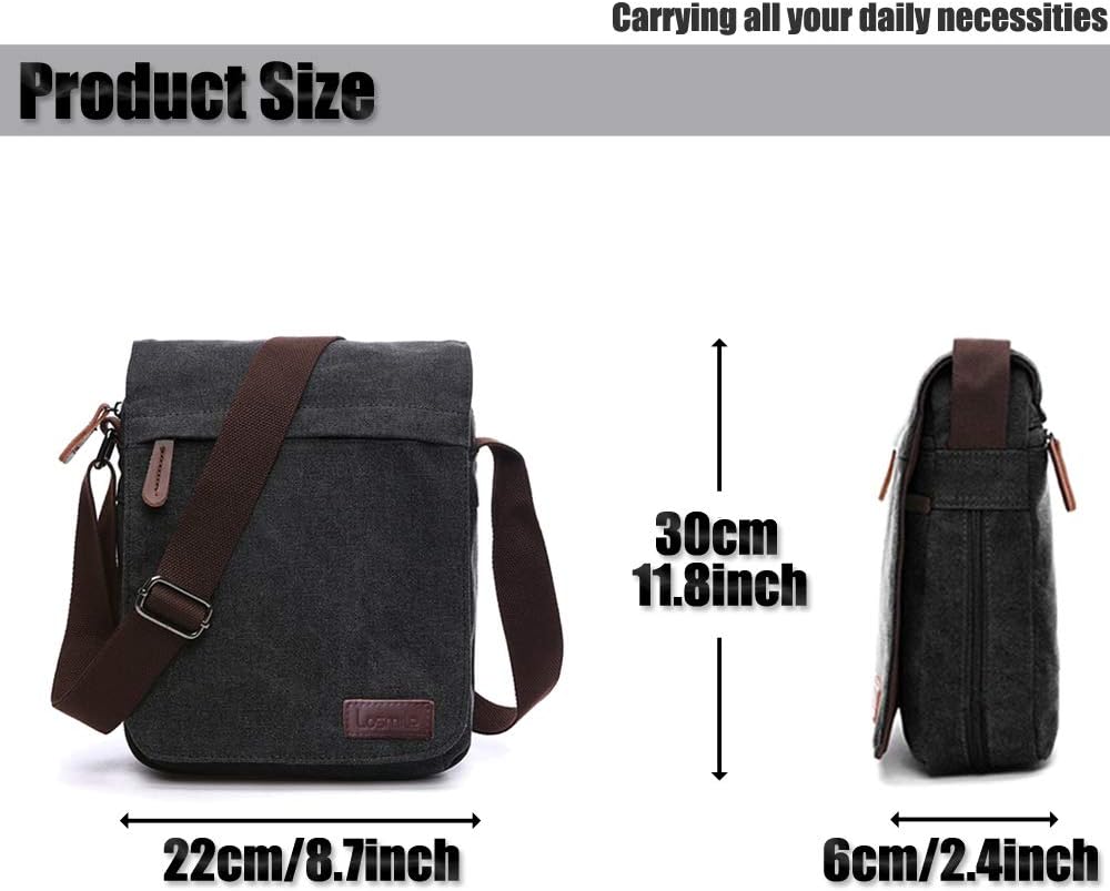 LOSMILE Hommes Sacs d'épaule, Sacs bandoulière en toile, Sacs pour ordinateur portable, Besaces,Sac d’Ecole, Travail ou vie scolaire M M-noir