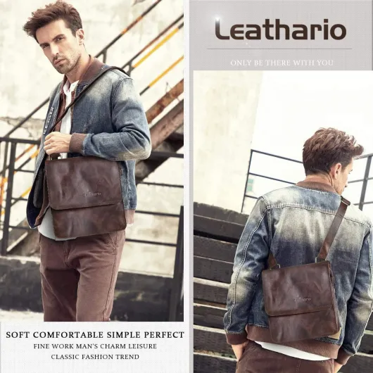 Sac bandoulière vintage pour homme en cuir style décontracté Sac à bandoulière en cuir de voyage pour Pad 7,9 pouces M Brun621