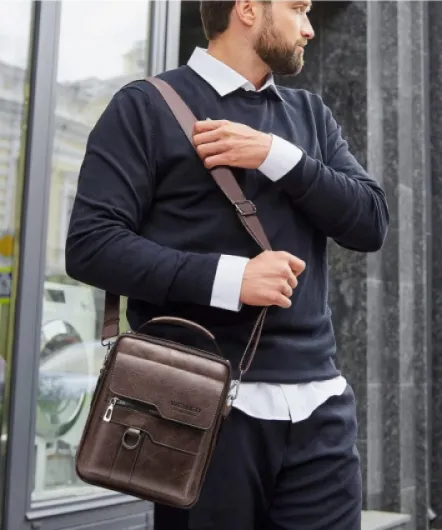 Sacoche Homme Sacs à Bandoulière Vintage Sacoche Bandoulière Cuir Petite Shoulder Bag Crossbody Business Cartable Besace Pochette Sacs à main pour Voyage, Randonnée et Travailler Marron 2