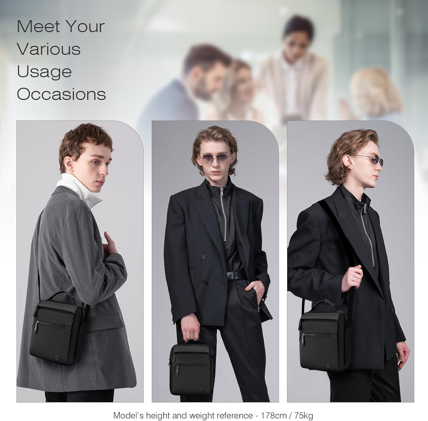 Sacoche Bandoulière Homme - Petit Sac à Main, Besace, Pochette - Sac D'épaule - Cadeau pour Homme Modèle Horizontal-noir-645