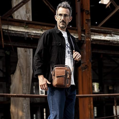 Homme Sacs Portés épaule Tendance Loisir Cuir Veritable Sac Besace Marron2